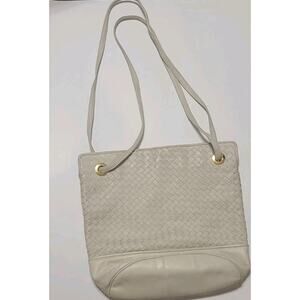 Jay Herbert Ivory VTG Metallic Gold Woven Leather Crossbody Satchel Hand Bag EUC